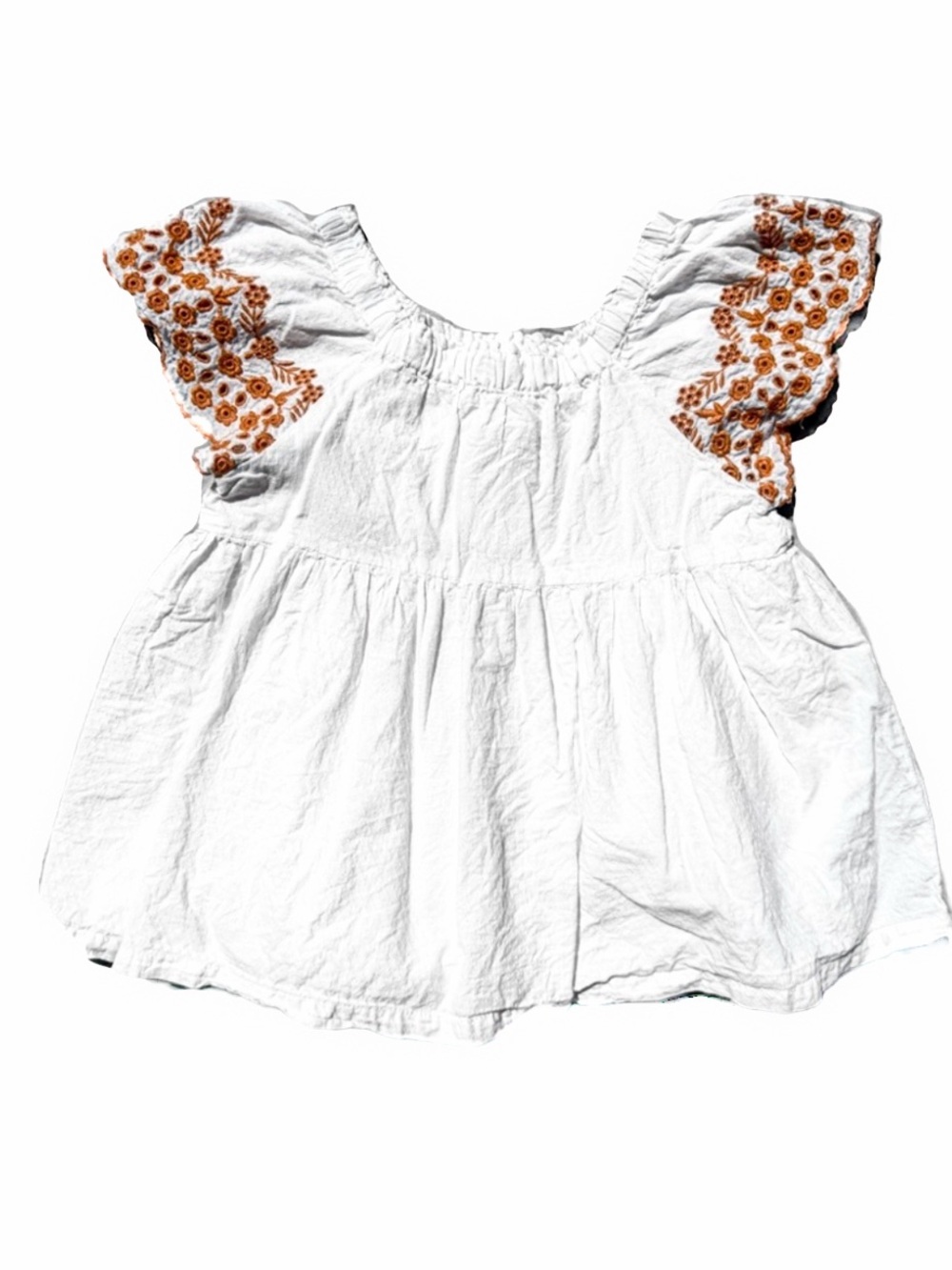 Joie Girls Embroidered Boho Flutter Sleeve Cotton Blouse White Top Sz 10/12 EUC